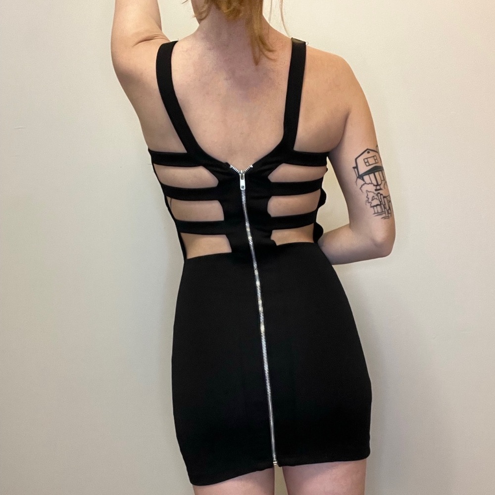 Cage back black bodycon dress!
